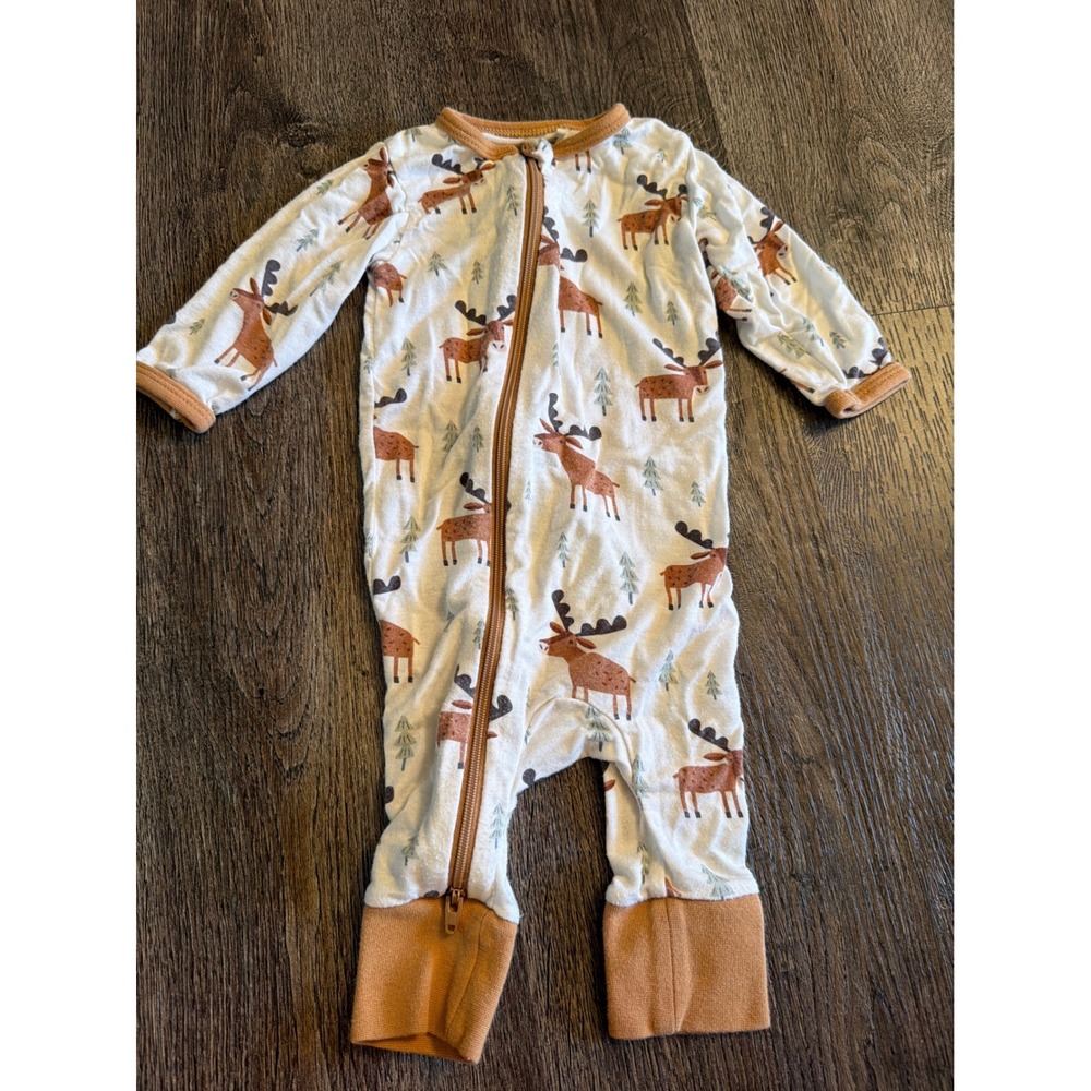 Bestaroo Moose Bamboo Modal Footless Romper Sleeper 0-3 Months Cream Brown